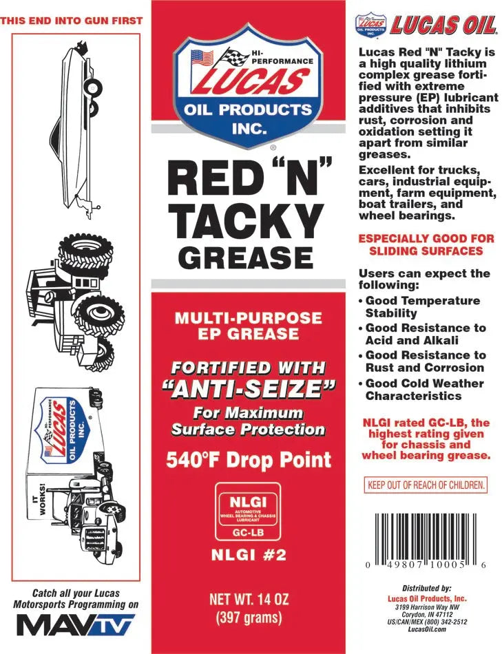 Lucas Oil Red N Tacky Spray Grease - Heavy-Duty Lubricant and Protectant