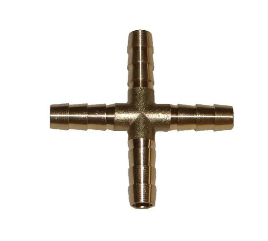 HELIX RACING Brass Barb Cross 4-Way - 1/4 inch (6.5mm) Fitting