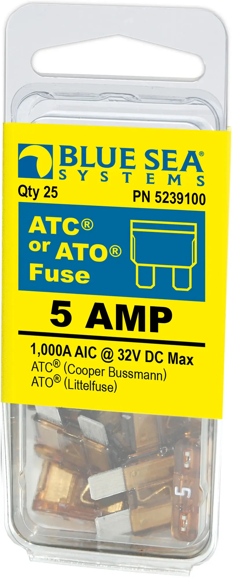 Blue Sea Systems ATO/ATC Fuse Pack - 5 Amp, 25-Count (Part #5239100BSS)