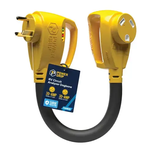 Camco PowerGrip Dogbone 18' 30Amp/30Amp Adapter (Part #55463) by CAMCO