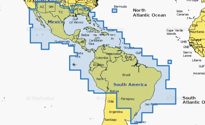 Navionics Mexico Caribbean to Brazil Marine Chart Card - Part Number 010C136430