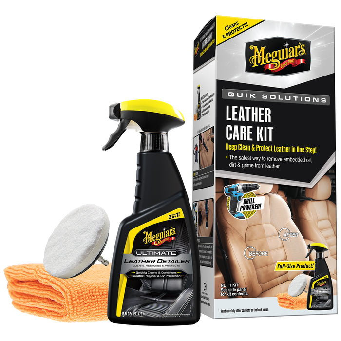 Meguiars Wax Quik Solutions Leather Care Kit – Complete Leather Cleaning and Conditioning Set