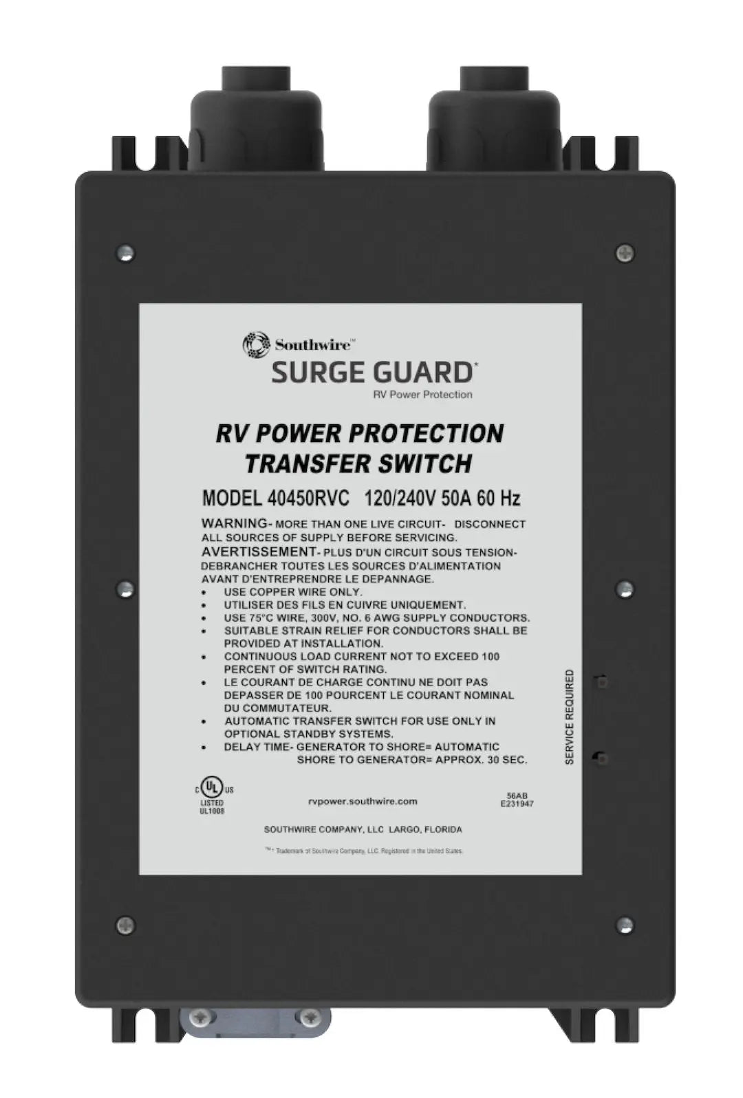 Southwire 40450RVC3 50-Amp 120/240V Automatic Transfer Switch