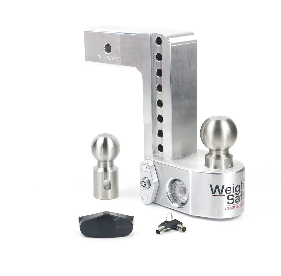 Weigh Safe 8-inch Adjustable Ball Mount with 2.5-inch Shank – Heavy-Duty Trailer Hitch Receiver