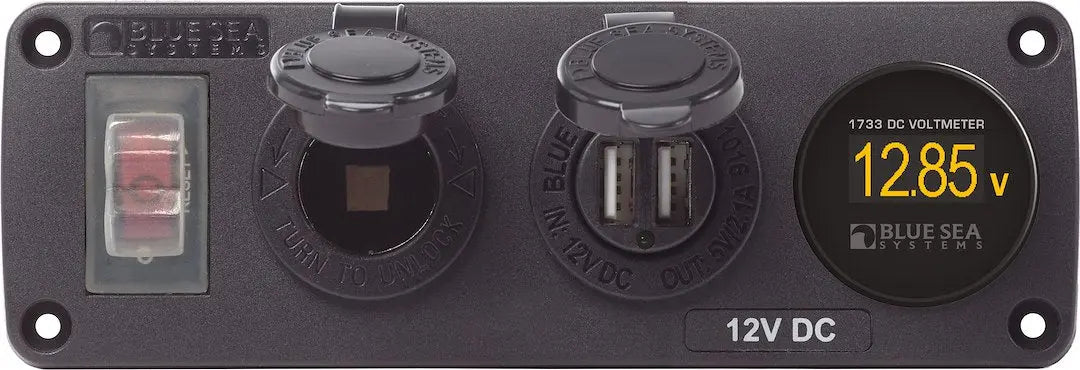 Blue Sea Systems Panel Accessory H2O USB Socket & Voltmeter - Part Number 4366BSS