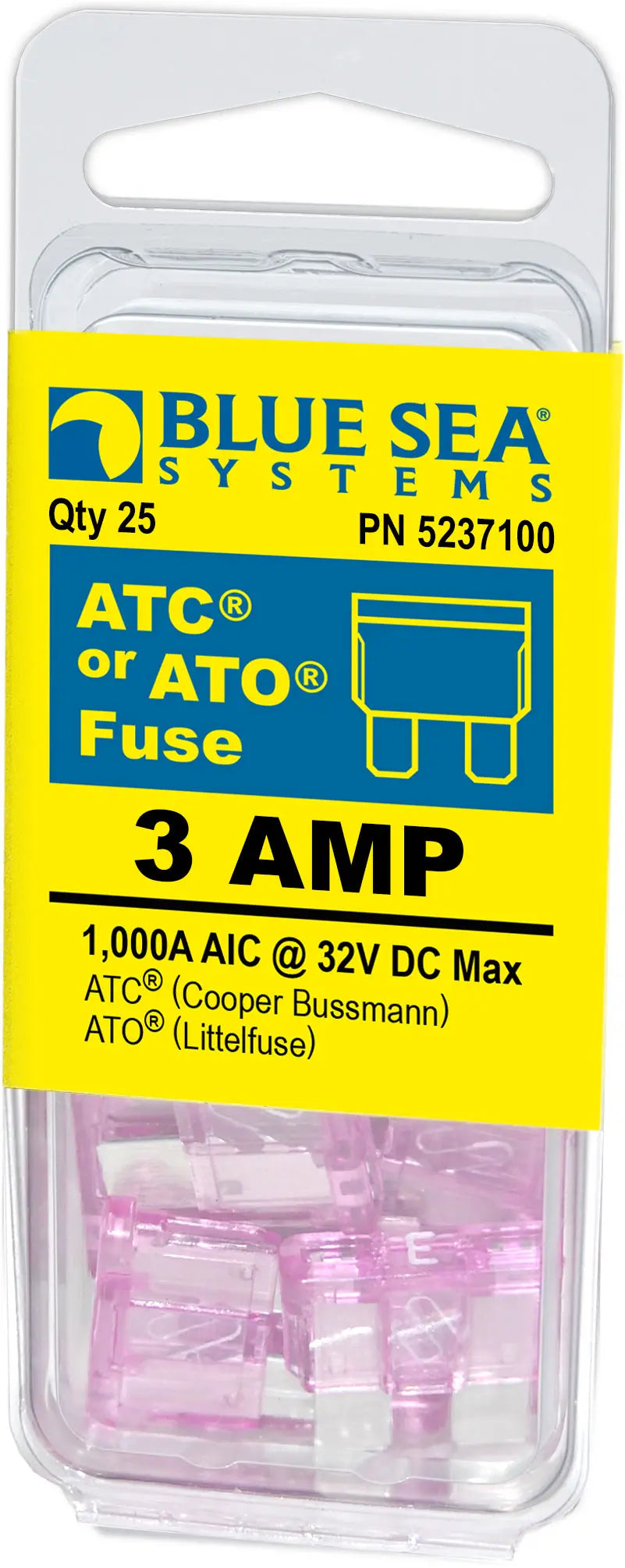 Blue Sea Systems 5237100BSS ATO/ATC Fuse Pack – 3 Amp, Pack of 25