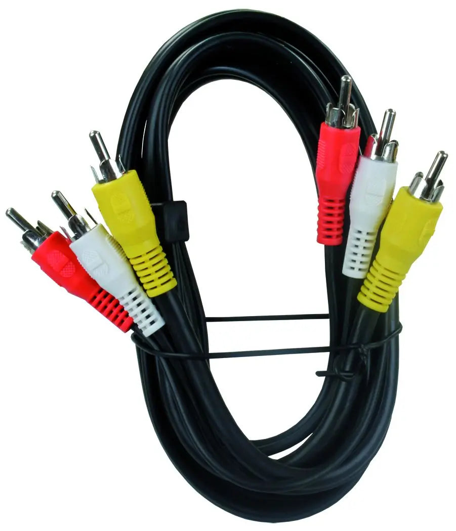 JR Products 47935 6' RCA/A-V Triple Cable for Reliable Audio and Video Connections