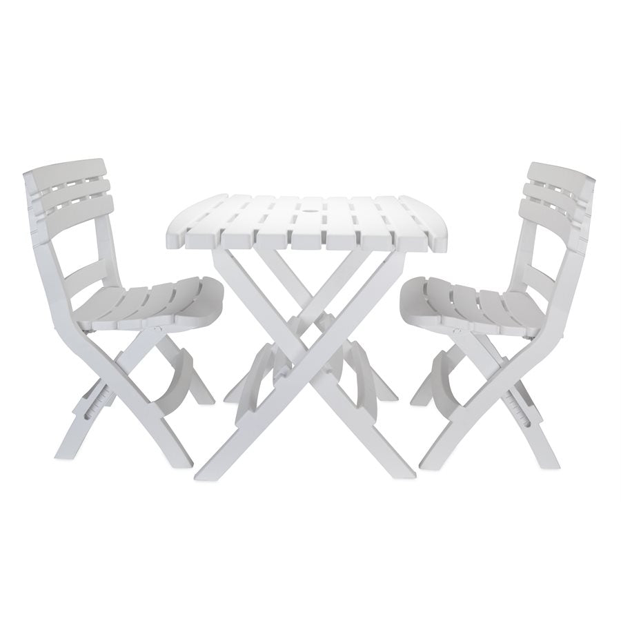 Camco Folding Table and Chairs Set in White – Portable Outdoor Dining Solution