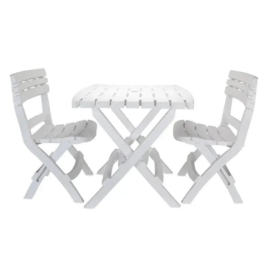 Camco Folding Table and Chairs Set in White – Portable Outdoor Dining Solution by CAMCO