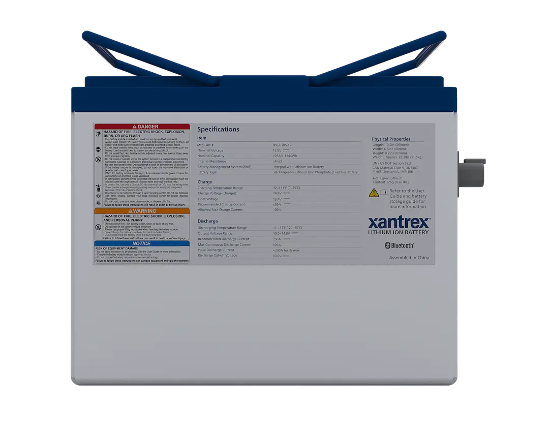 Xantrex LLC 105Ah 12V Lithium Battery with BMS - Reliable Power for Your Applications