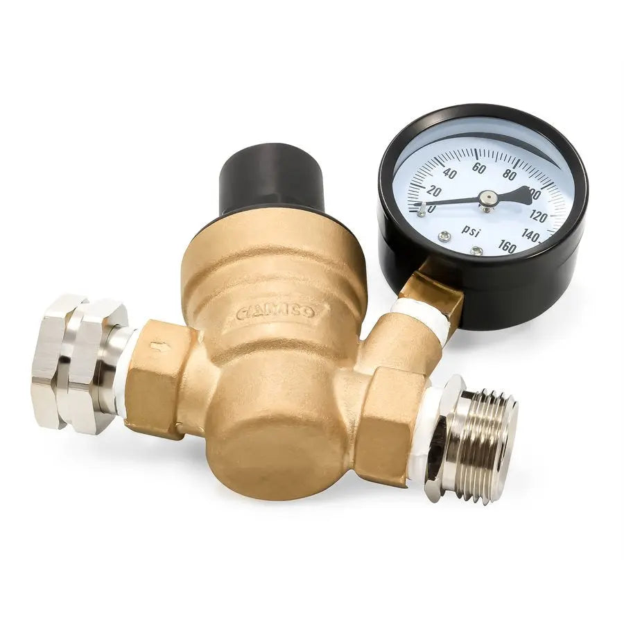 Camco Adjustable Water Pressure Regulator Brass Exterior Female Locking - Part #40058