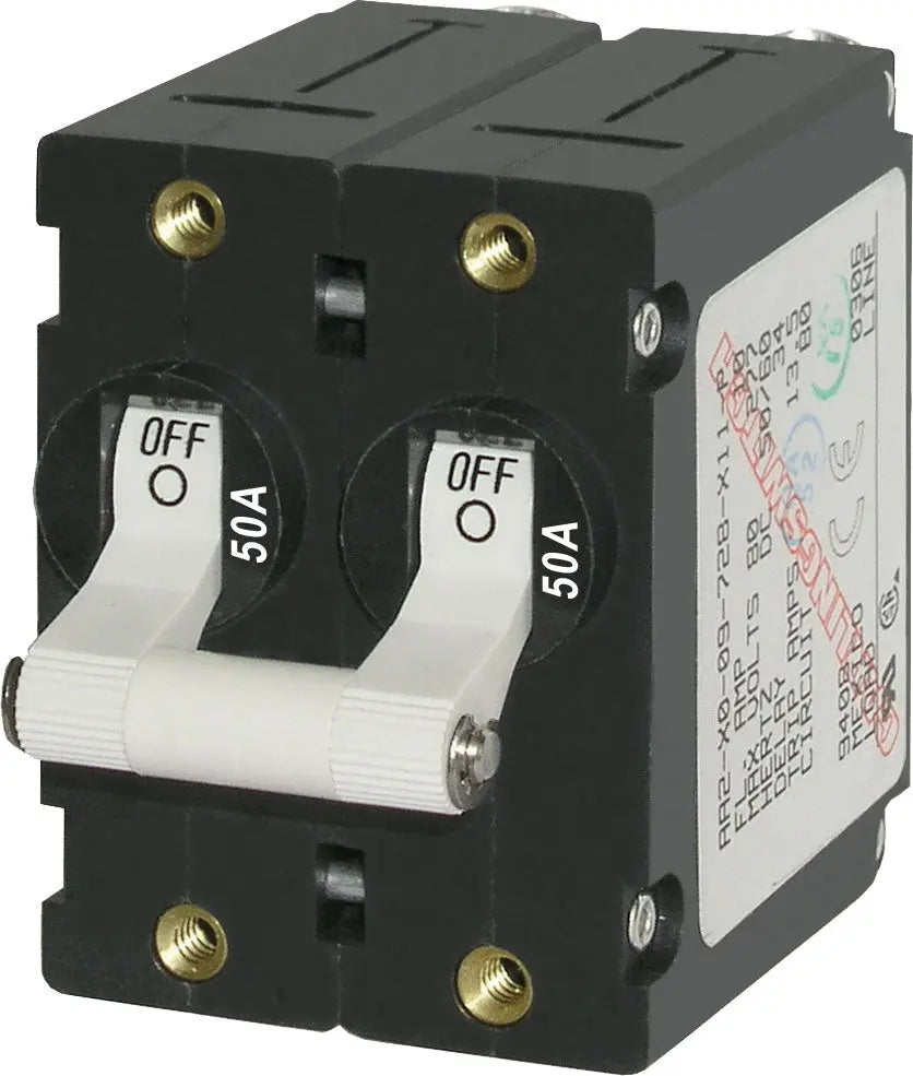 Blue Sea Systems 7242BSS AA Toggle Circuit Breaker, 50 Amp, White
