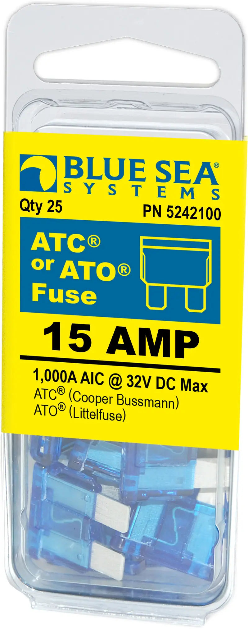 Blue Sea Systems 5242100BSS 15A ATC/ATO Fuse Pack (25 Pieces)