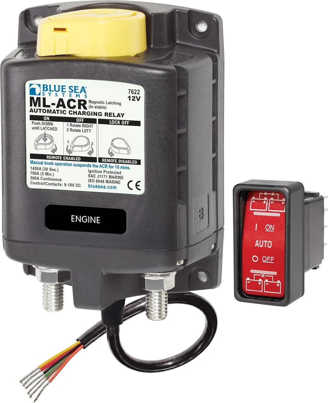 Blue Sea Systems Solenoid ML 500A 12V Automatic Charging Relay with Manual Control - Part #7622BSS