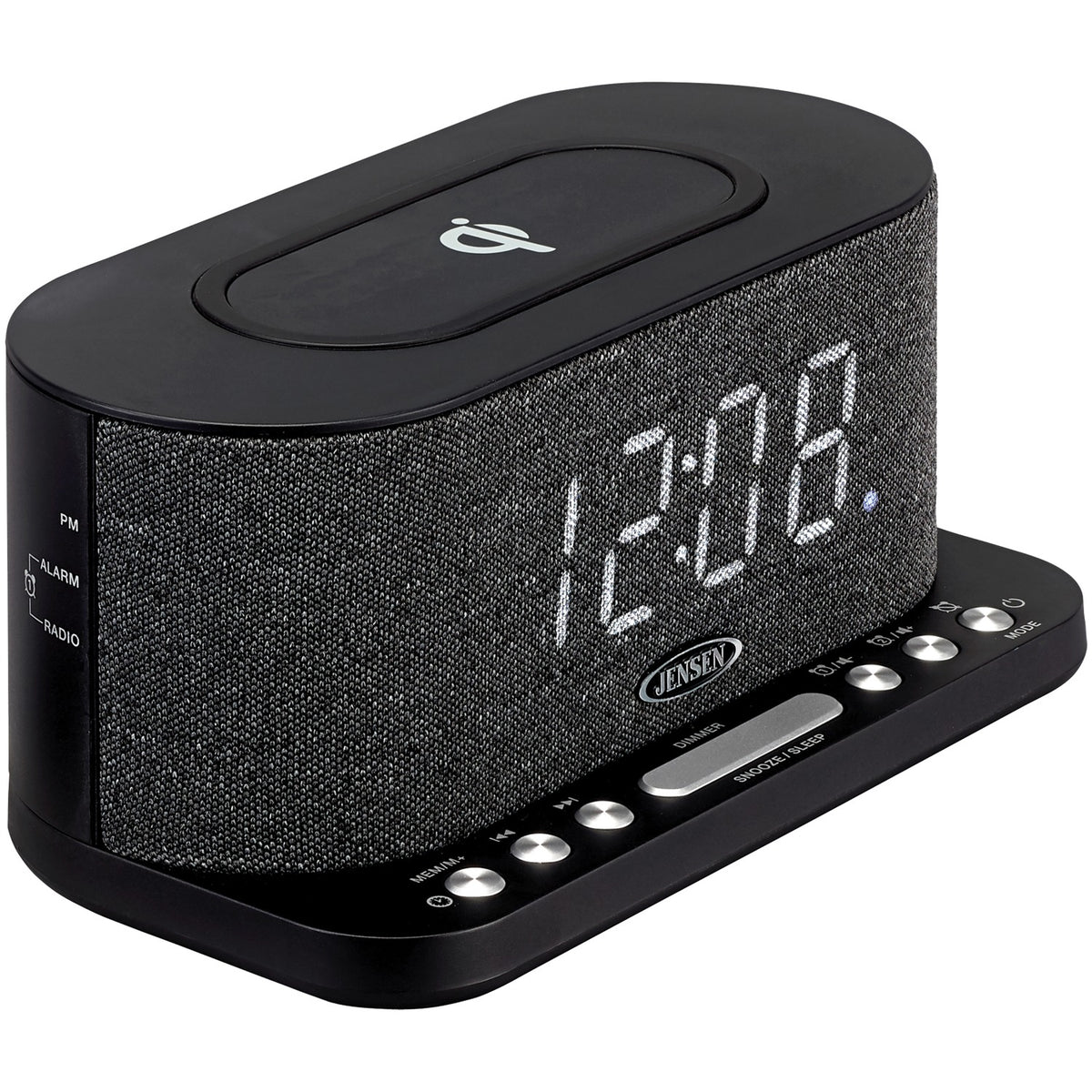 JENSEN QICR-50 Qi Wireless Charging Alarm Clock FM Radio with USB Charging