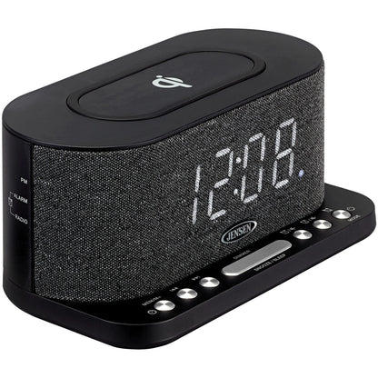 JENSEN QICR-50 Qi Wireless Charging Alarm Clock FM Radio with USB Charging