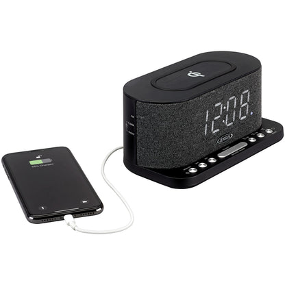 JENSEN QICR-50 Qi Wireless Charging Alarm Clock FM Radio with USB Charging