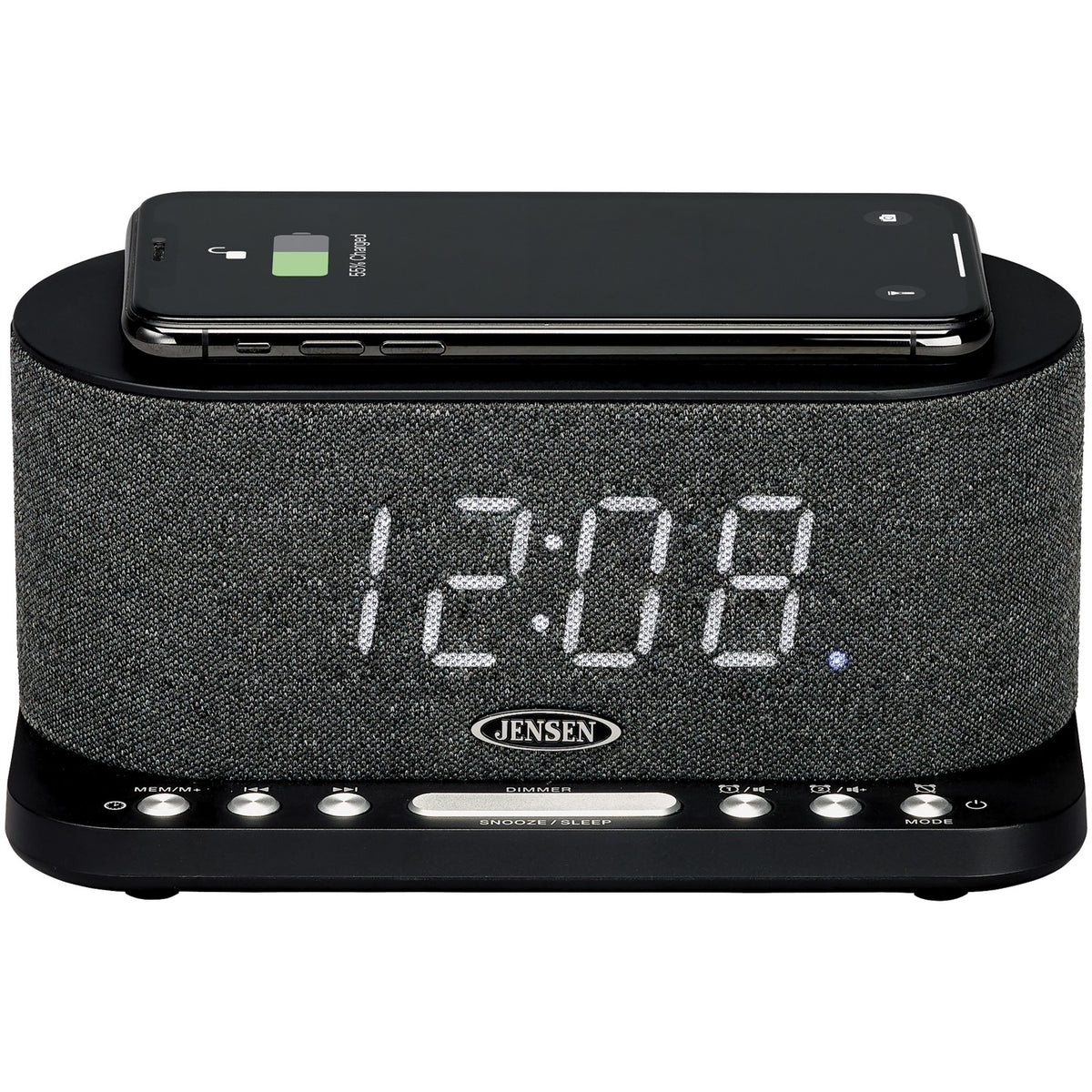 JENSEN QICR-50 Qi Wireless Charging Alarm Clock FM Radio with USB Charging