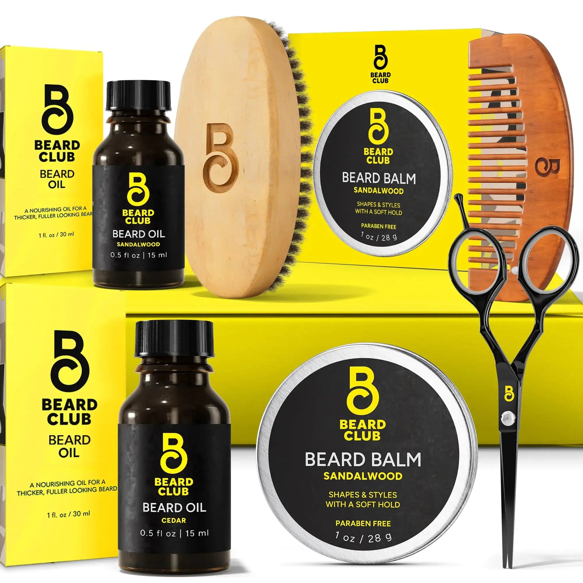 The Beard Club Beard Kit for Men - Beard Grooming Kit & Beard Care Kit - Cedar Beard Oil Sandalwood Beard Oil Sandalwood Beard Balm Beard Comb Beard Brush Beard Trimming Scissors - Gift Set Atticus Goods