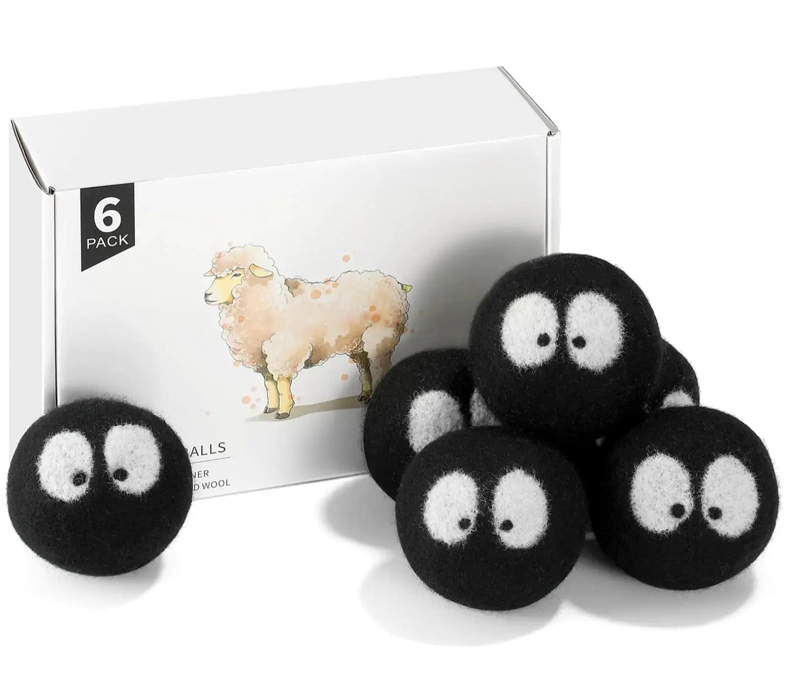 Wool Dryer Balls 6 Pack Natural Fabric Softener Dryer Balls Laundry Reusable Reduces Clothing Wrinkles and Saves Drying Time (Black) Atticus Goods