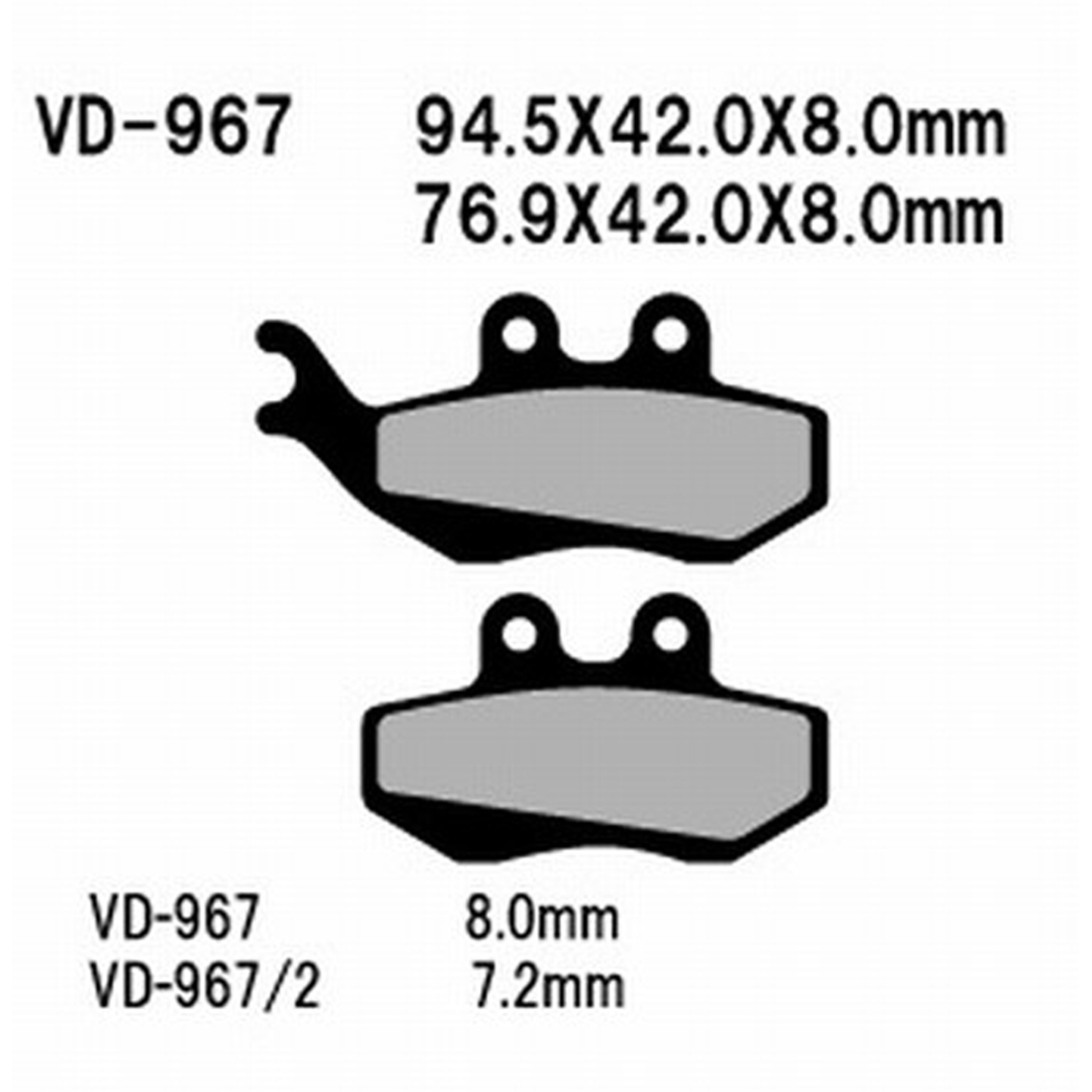VESRAH Semi-Metallic Brake Pads VD-967 for Reliable Stopping Power