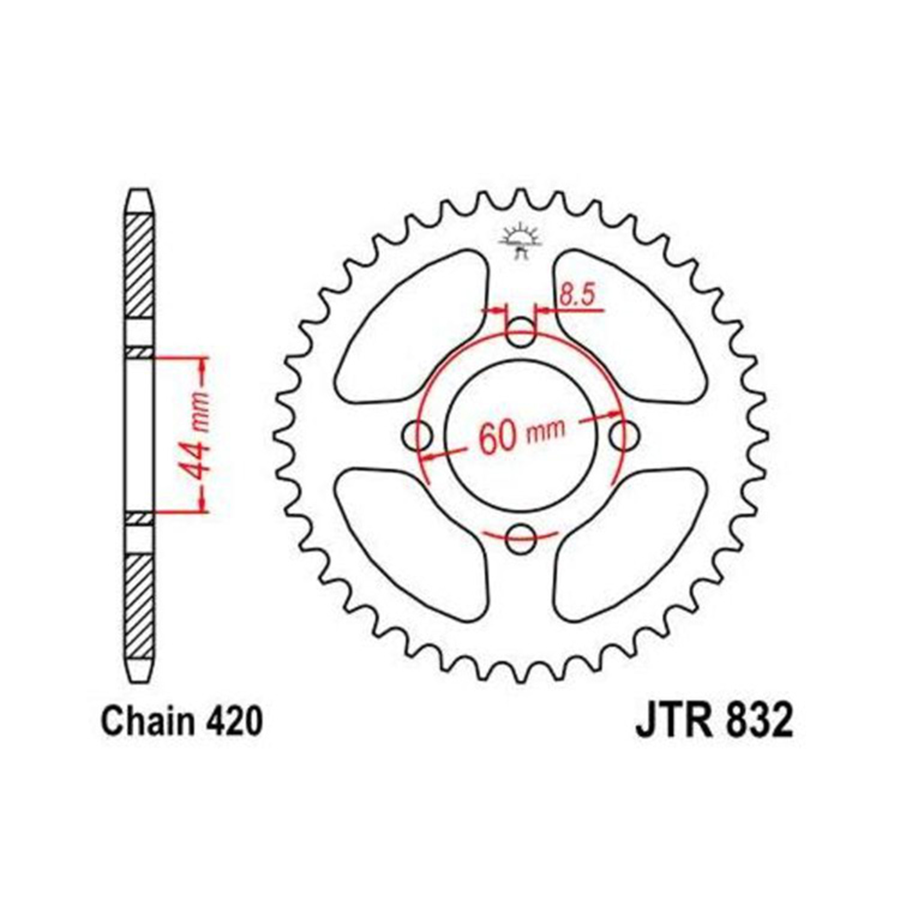 JT Sprocket 46 Tooth Chain Sprocket JTR832.46 for Motorcycles and Off-Road Vehicles