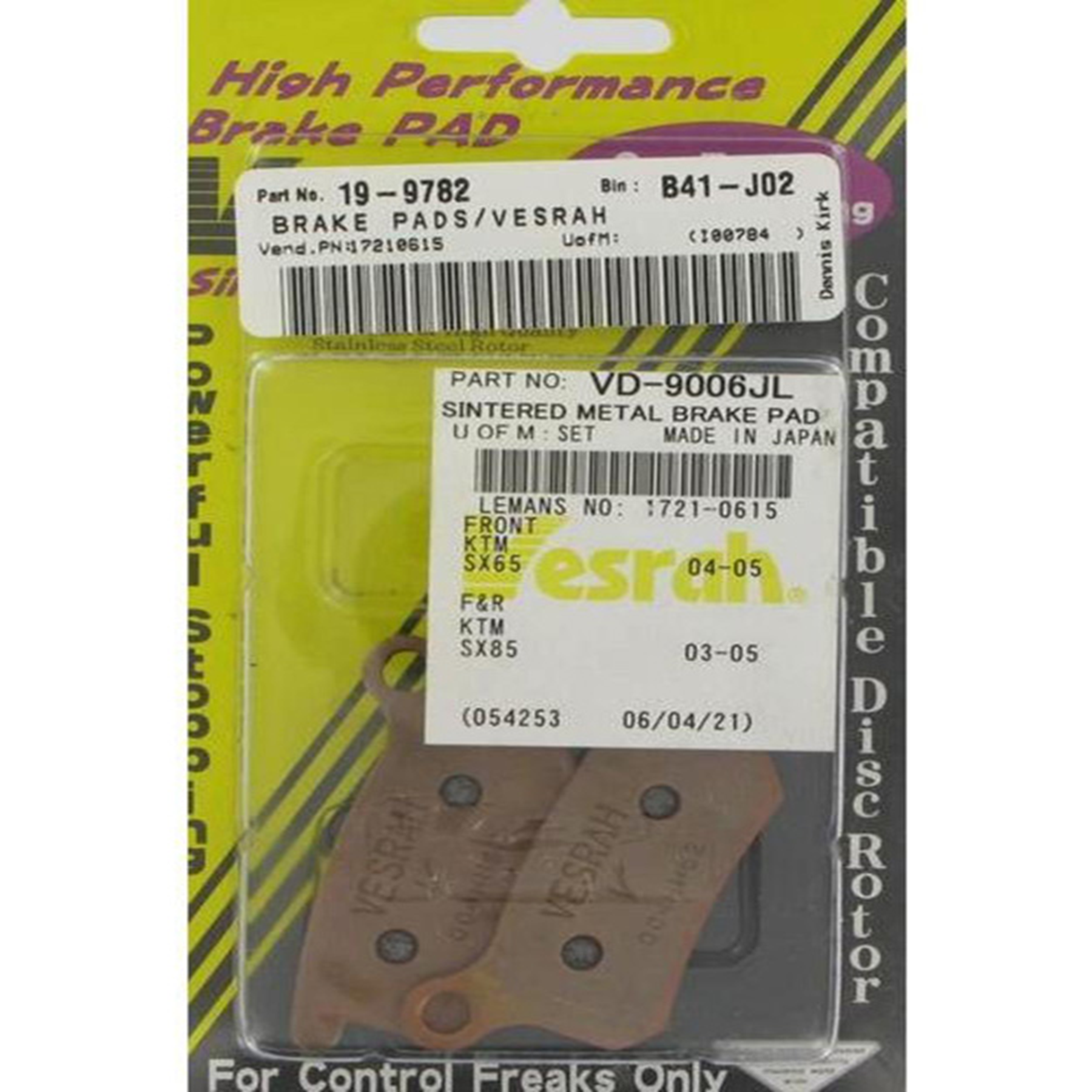 VESRAH Sintered Metal Brake Pads VD-9006JL for Reliable Braking Performance