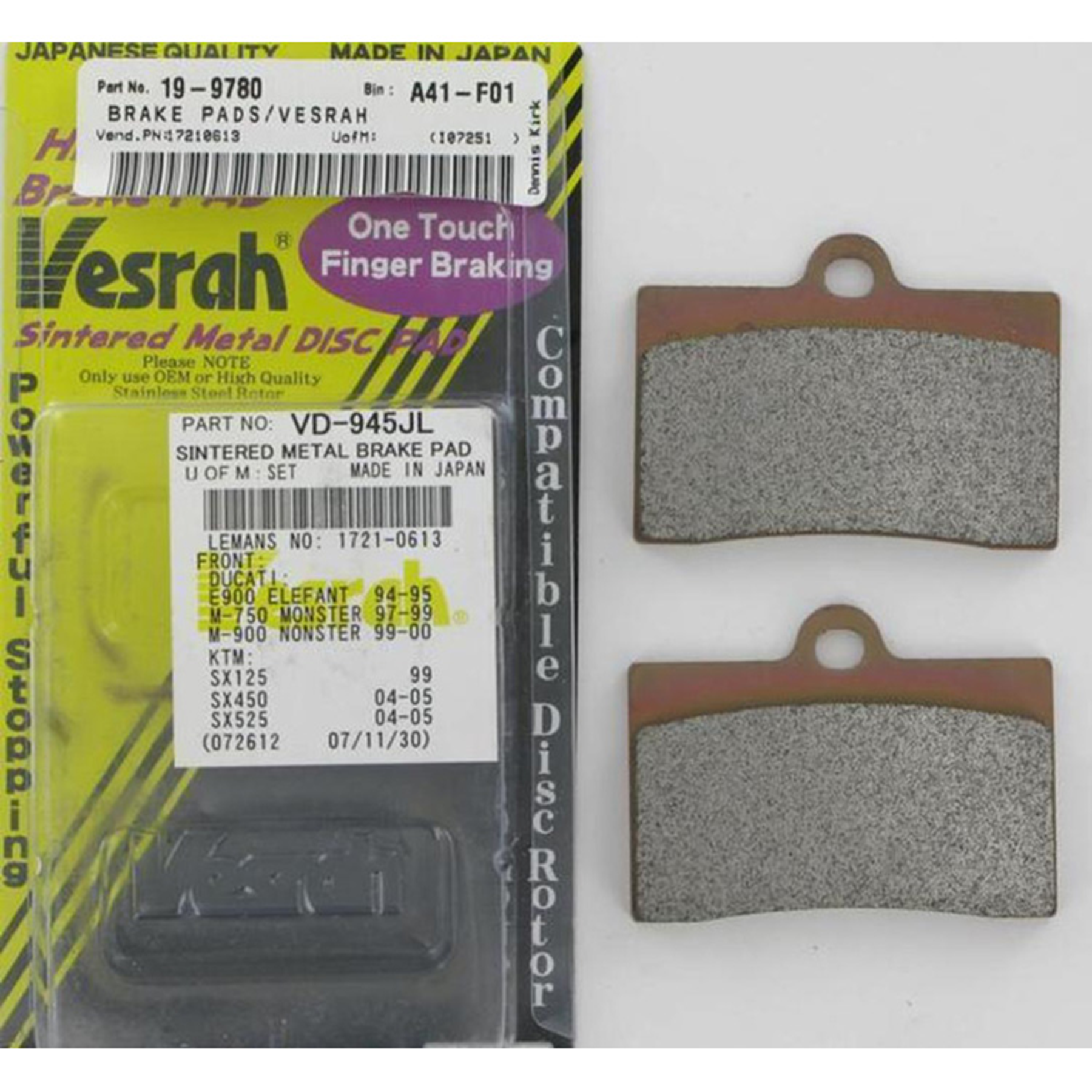 VESRAH VD-140JL Sintered Metal Brake Pads for Reliable Stopping Power