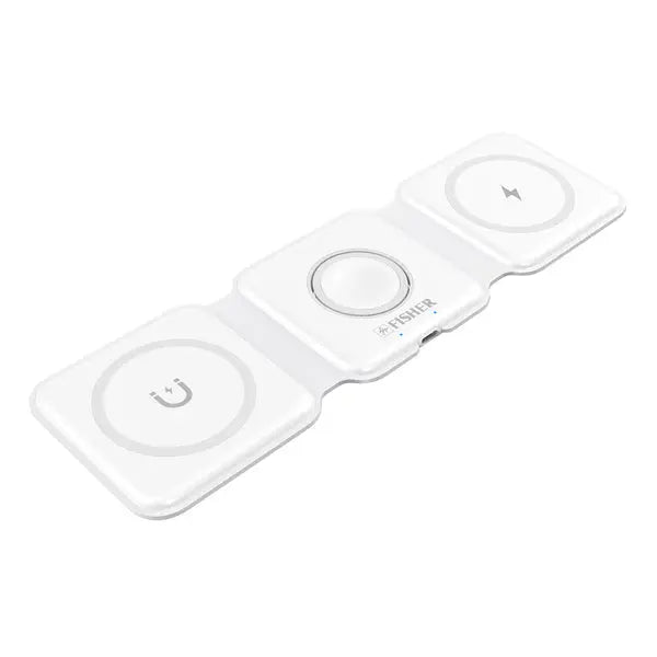 Fisher Tech Essentials 3-in-1 Foldable Wireless Charging Pad with Fast Charge – White