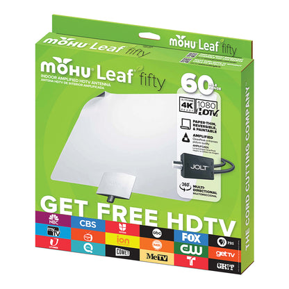 Mohu Leaf 50 Amplified Indoor HDTV Antenna with Jolt USB Amplifier, 60-Mile Range, MH-110584BB