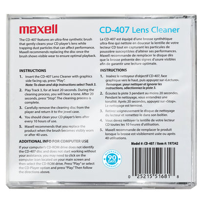 MAXELL CD-407 CD Lens Cleaner - Safe and Effective Cleaning for CD Players and Gaming Stations