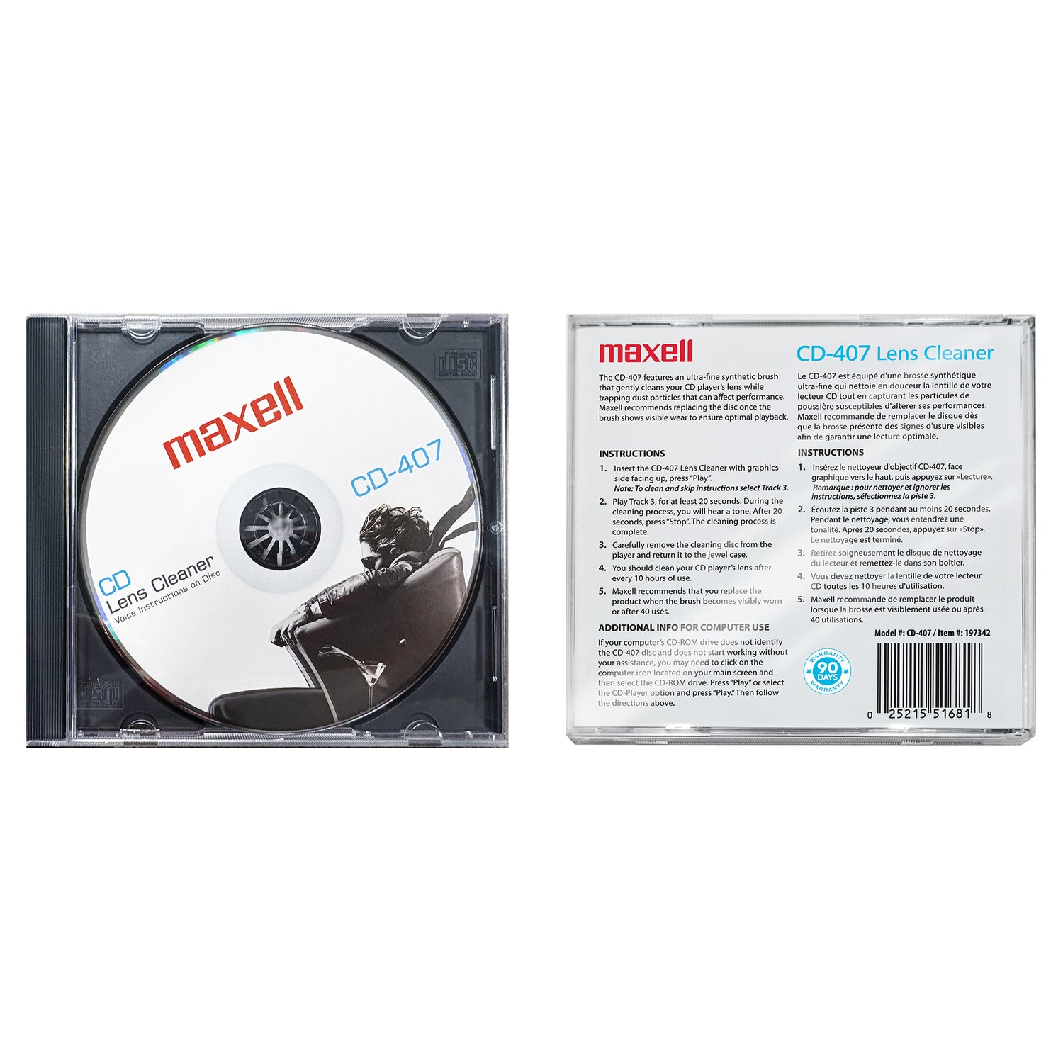 MAXELL CD-407 CD Lens Cleaner - Safe and Effective Cleaning for CD Players and Gaming Stations