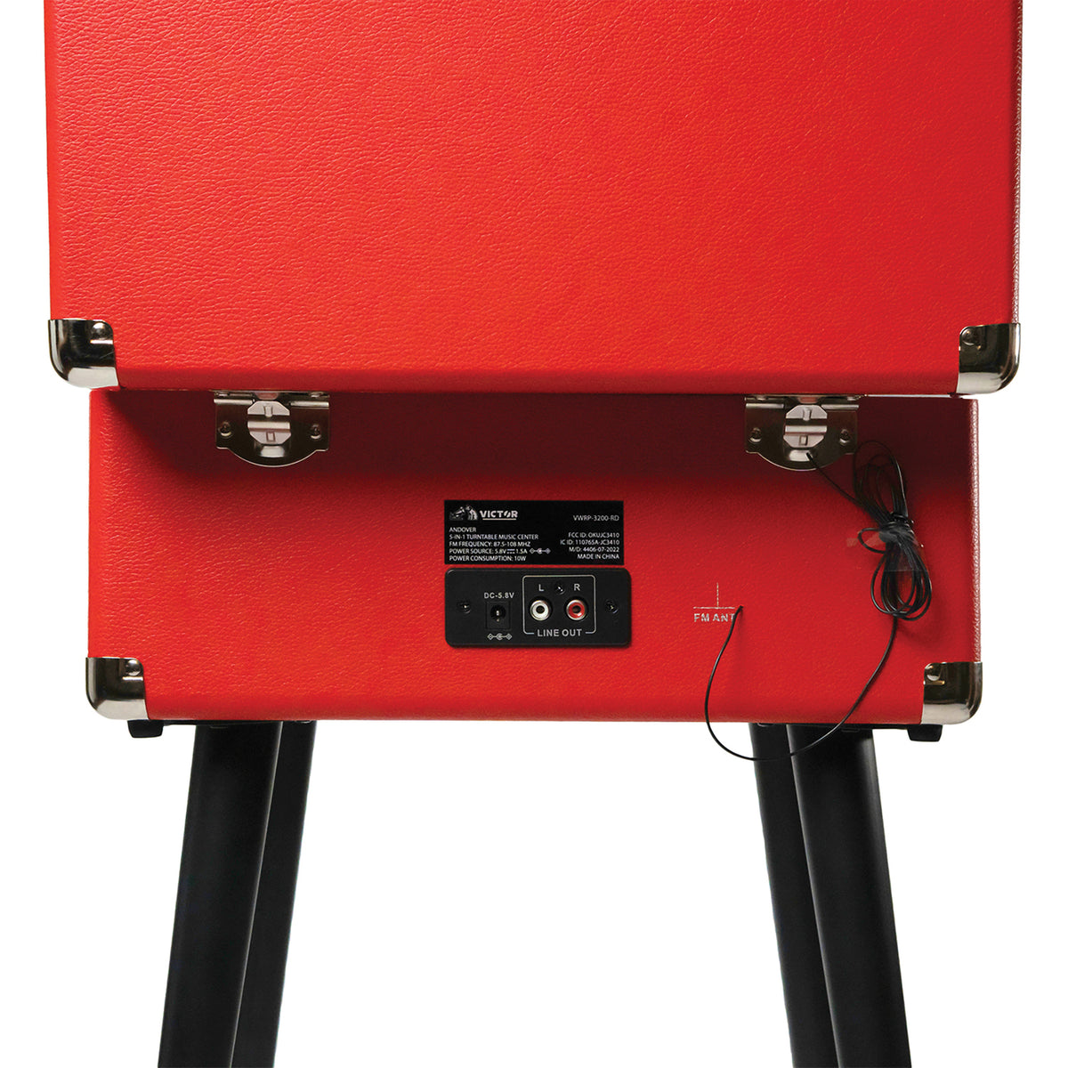 Victor VWRP-3200-RD 5-in-1 Bluetooth Record Player with FM Radio, USB Recording and Red Cabinet