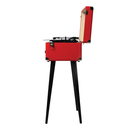 Victor VWRP-3200-RD 5-in-1 Bluetooth Record Player with FM Radio, USB Recording and Red Cabinet