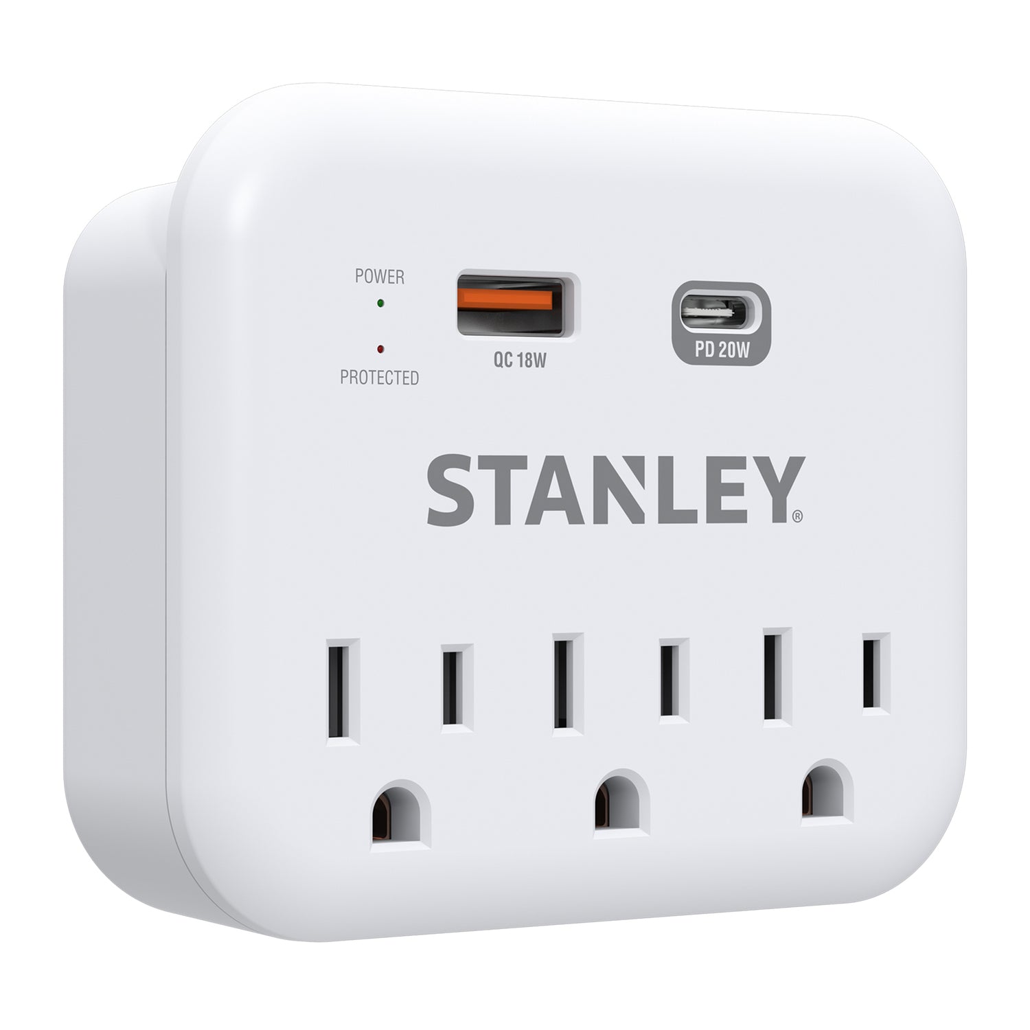 STANLEY SurgePro 3 XT 3-Outlet Wall Adapter with USB-C and USB-A Charging, 20W PD, Part 30423