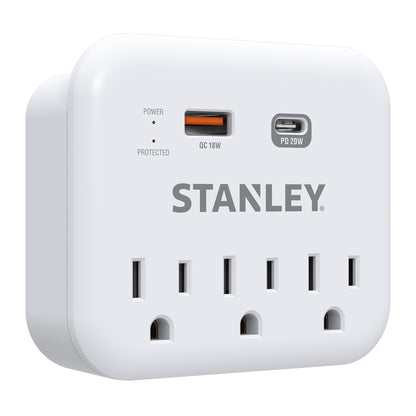 STANLEY SurgePro 3 XT 3-Outlet Wall Adapter with USB-C and USB-A Charging, 20W PD, Part 30423