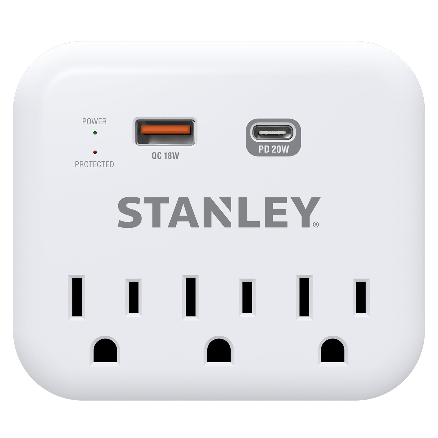 STANLEY SurgePro 3 XT 3-Outlet Wall Adapter with USB-C and USB-A Charging, 20W PD, Part 30423