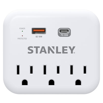 STANLEY SurgePro 3 XT 3-Outlet Wall Adapter with USB-C and USB-A Charging, 20W PD, Part 30423