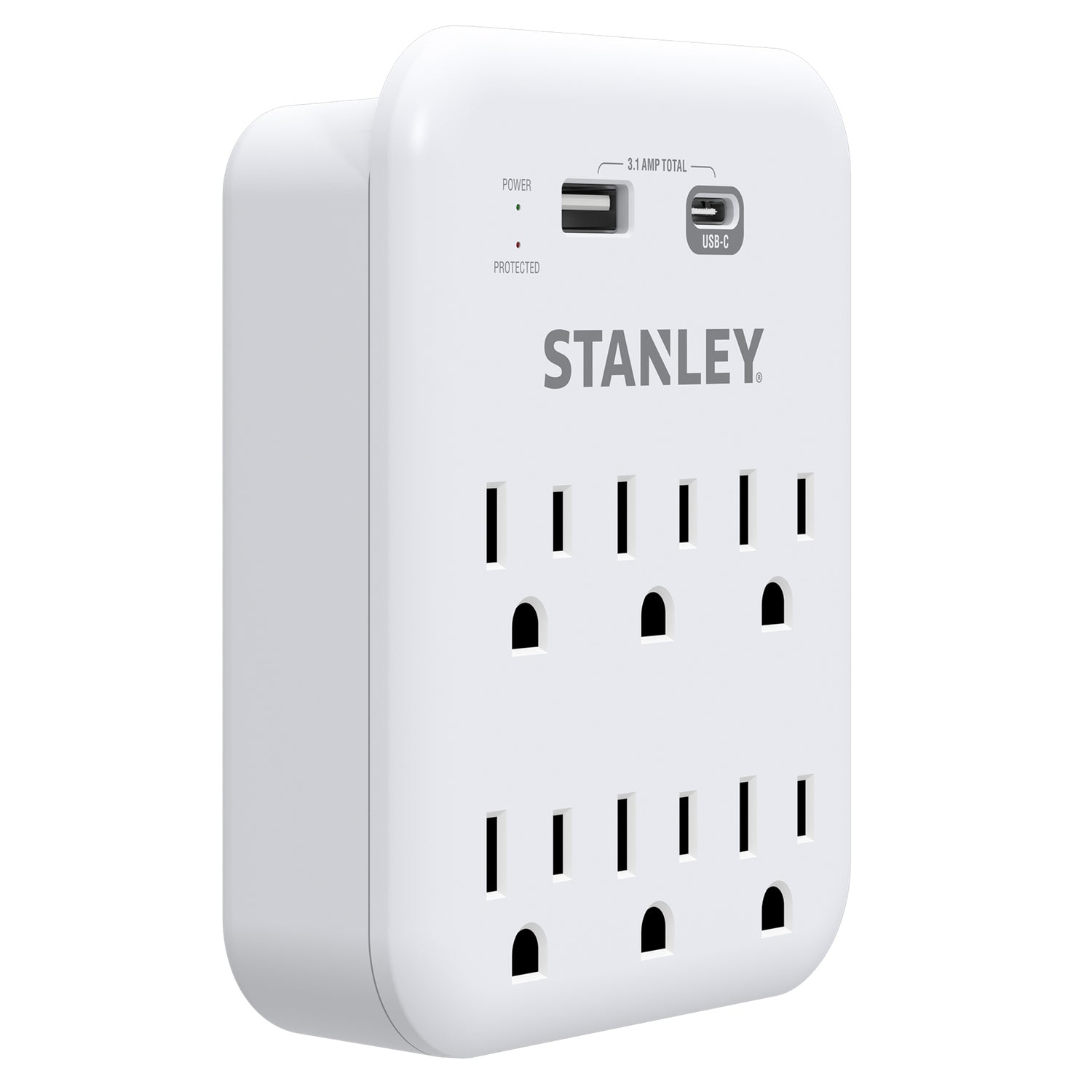 STANLEY 30426 SURGEPRO 1200 Six-Outlet Surge Protector with USB-C and USB-A Charging