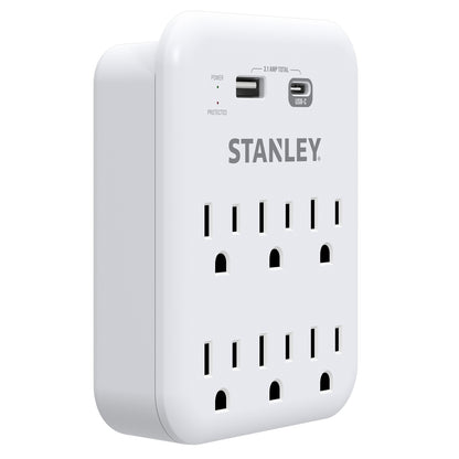 STANLEY 30426 SURGEPRO 1200 Six-Outlet Surge Protector with USB-C and USB-A Charging