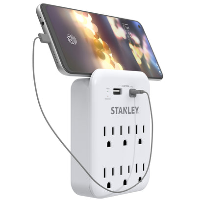 STANLEY 30426 SURGEPRO 1200 Six-Outlet Surge Protector with USB-C and USB-A Charging