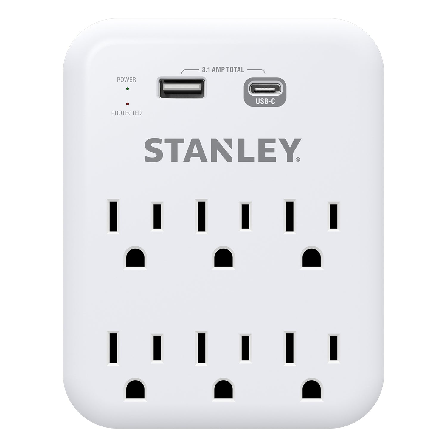 STANLEY 30426 SURGEPRO 1200 Six-Outlet Surge Protector with USB-C and USB-A Charging