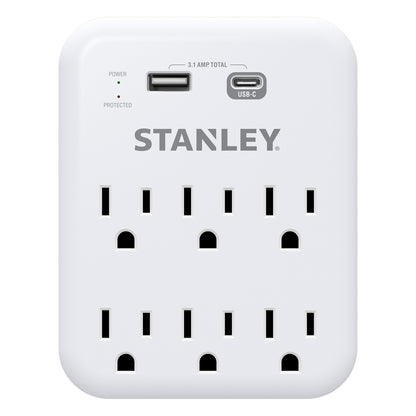 STANLEY 30426 SURGEPRO 1200 Six-Outlet Surge Protector with USB-C and USB-A Charging