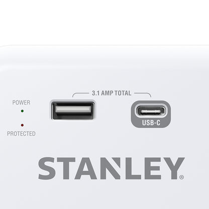 STANLEY 30426 SURGEPRO 1200 Six-Outlet Surge Protector with USB-C and USB-A Charging
