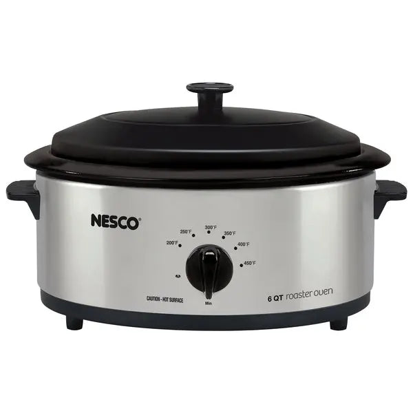 NESCO 6 Quart Porcelain Enamel Roaster Oven Model 4816-25, Silver