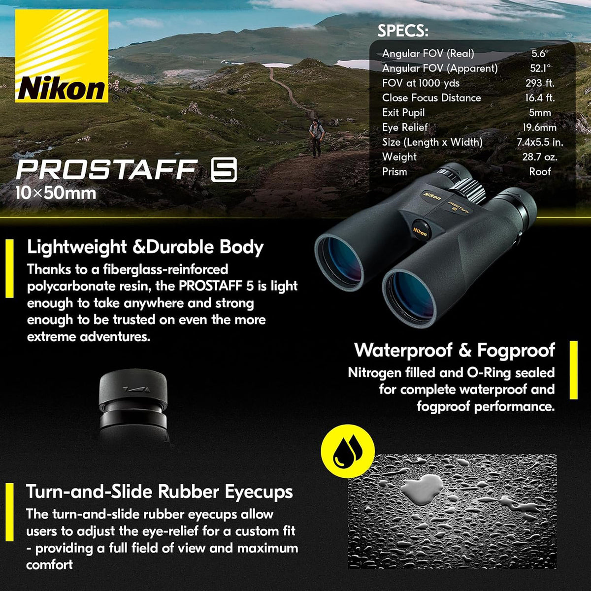 Nikon Prostaff P5 10x50 Binoculars, Part Number 7572