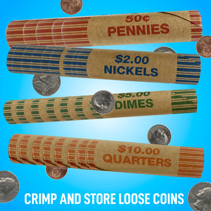NADEX(TM) Coins 48 Coin Roll Wrappers with Crimping Tool - Durable Preformed Kraft Paper for US Coins