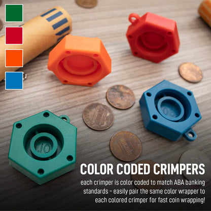 NADEX(TM) Coins 48 Coin Roll Wrappers with Crimping Tool - Durable Preformed Kraft Paper for US Coins