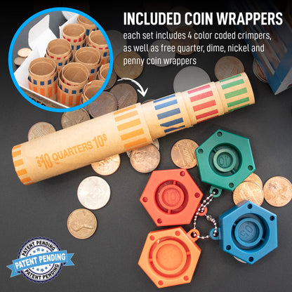 NADEX(TM) Coins 48 Coin Roll Wrappers with Crimping Tool - Durable Preformed Kraft Paper for US Coins