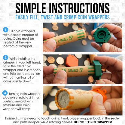 NADEX(TM) Coins 48 Coin Roll Wrappers with Crimping Tool - Durable Preformed Kraft Paper for US Coins